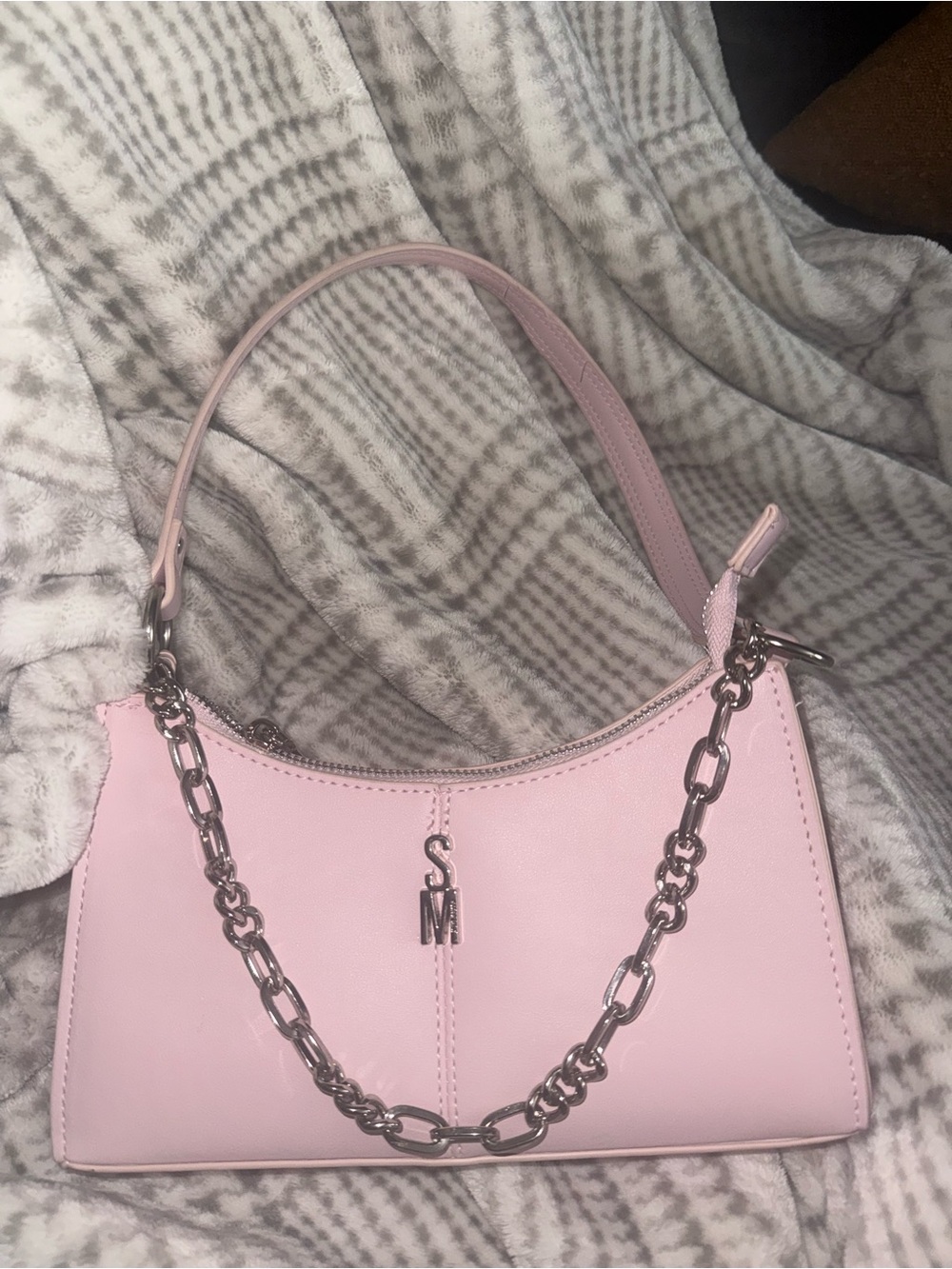 Pink Shoulder Bag with Silver Chain Accent